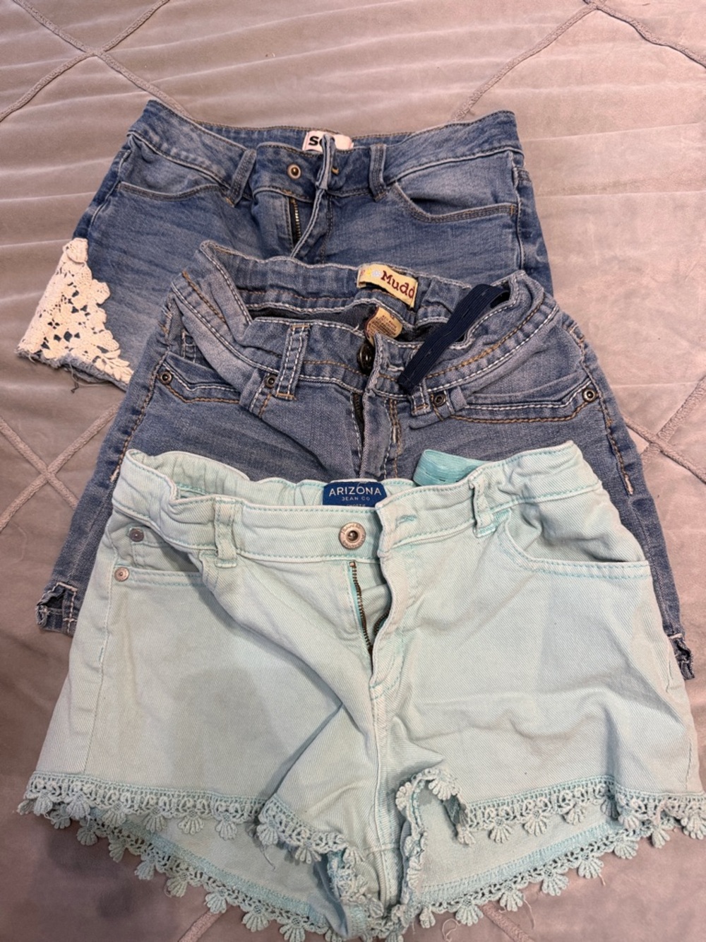 Multiples Denim and Light Blue Crochet-Trim Kids Shorts Set